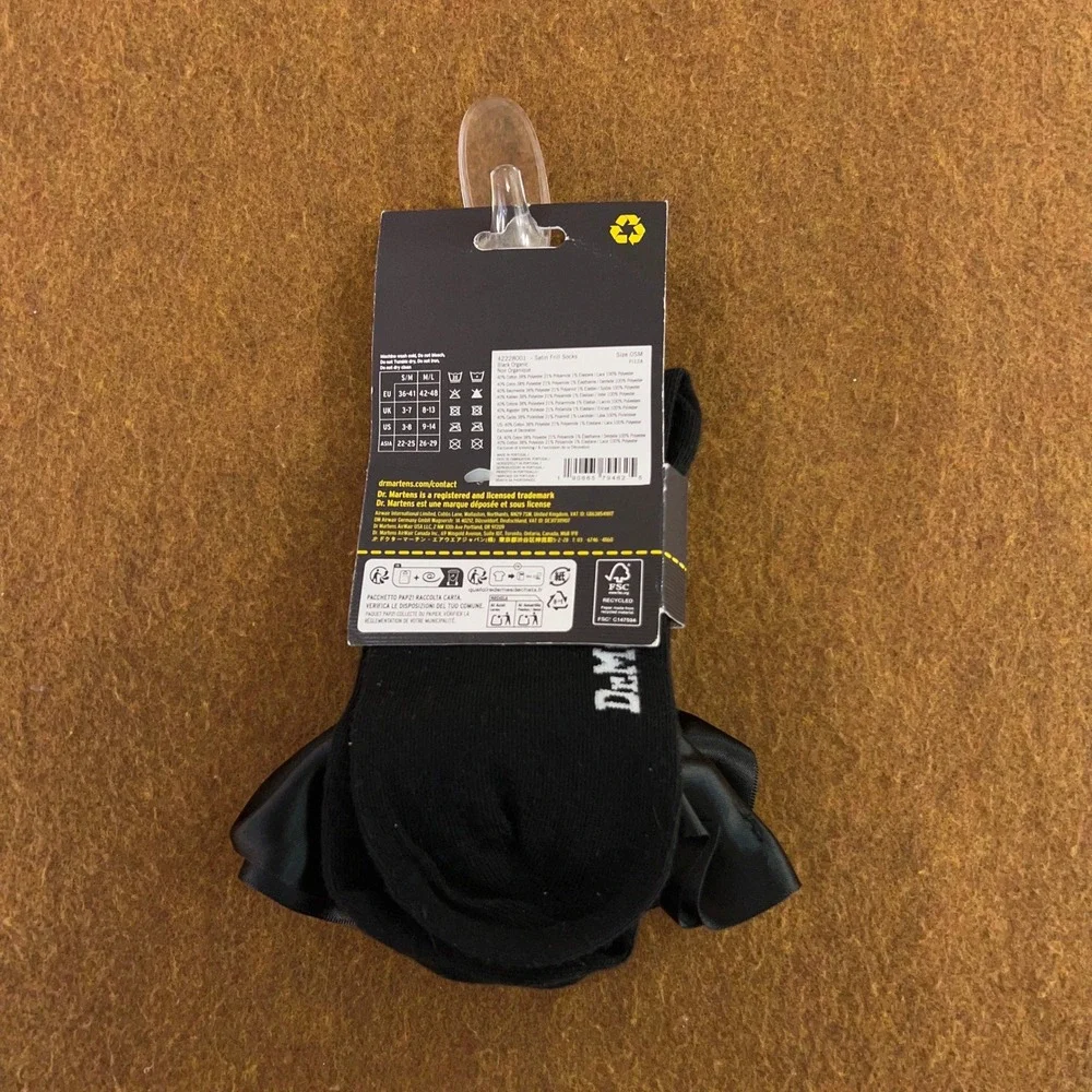 Dr. Martens Womens S/M Black Satin Frill Ruffle Organic Cotton Socks NWT